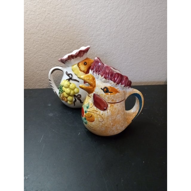 1980s Handpainted From Italy Rooster Creamers or Bud Vases - a Pair For Sale - Image 4 of 8