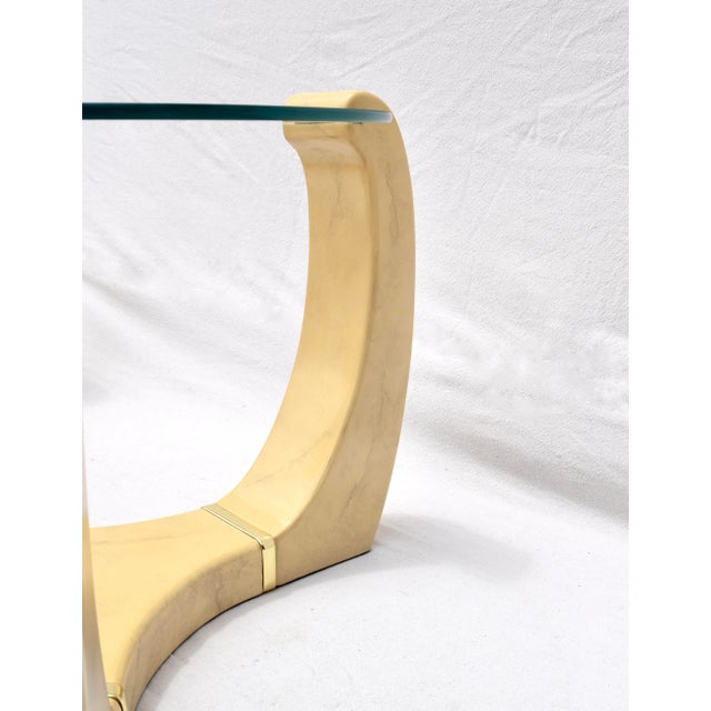Postmodern End Tables After Karl Springer With Faux Goatskin Finish, Glass Tops For Sale - Image 9 of 13