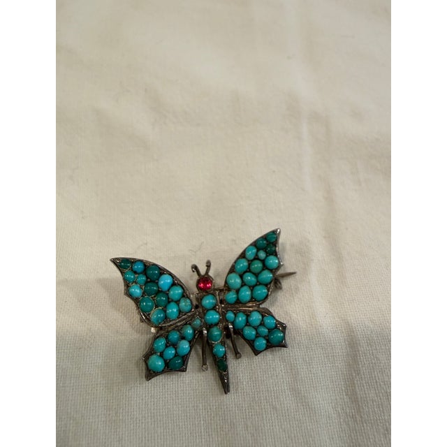Antique Art Nouveau Brooch in Silver with Turquoise, 1900s, in Good conditions. Designed 1890 to 1919