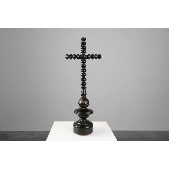 Antique French Wood and Brass Crucifix, 1800s For Sale - Image 10 of 14