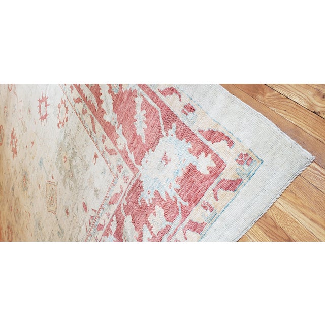 Textile Turkish Oushak Carpet, 1950s, Handmade Oriental Rug, Beige, Taupe, Coral For Sale - Image 7 of 18