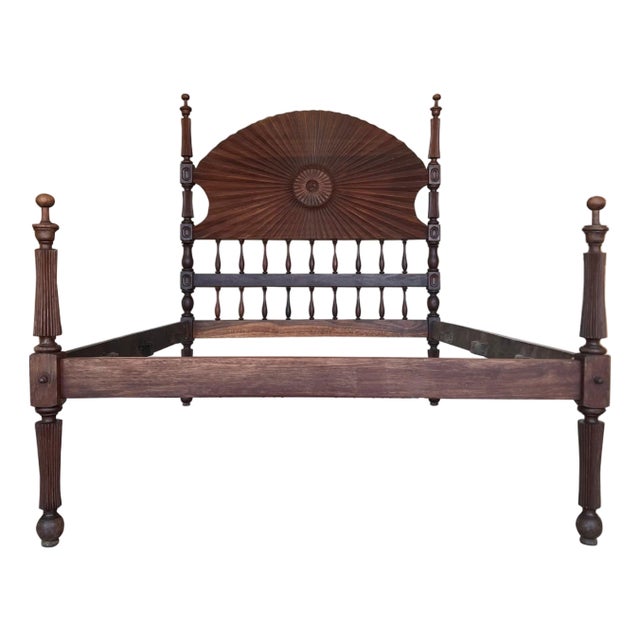19th Century, Baroque Full Bed, Original Four Fluted Poster Spanish Bed For Sale
