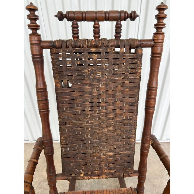 Brown Early 20th Century Antique Rustic Rocking Chair, Wooden With Woven Seat For Sale - Image 8 of 10