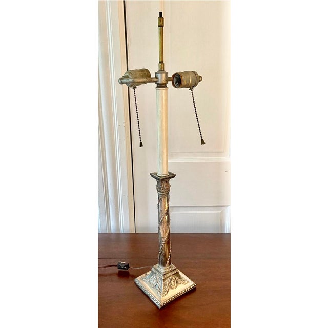 Sheffield 19th C. English Sheffield Silver Plate Corinthian Column Candlestick Lamp For Sale - Image 4 of 9