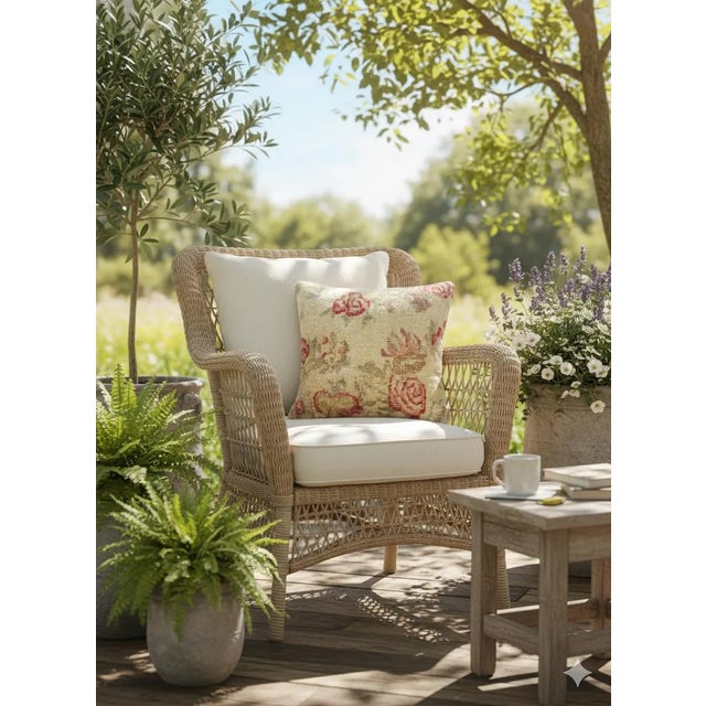 Turkish Vintage Turkish Rug Pillow Cover, Handwoven Wool Isparta Floral Cushion, One of a Kind Boho Pillow, 16x16 In For Sale - Image 3 of 11