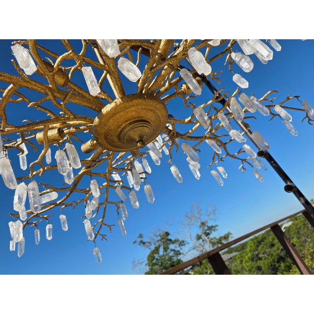 Rock Crystal Organic Branch Style Chandelier With Gold Finish and Adjustable Height For Sale - Image 4 of 14