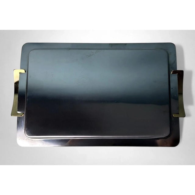 Metal Late 20th Century Giugiaro Design Italian Polished Stainless Steel and Brass Tray For Sale - Image 7 of 18