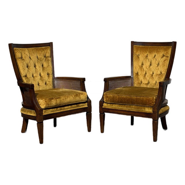 Pair of Vintage Mid-Century Hollywood Regency High-Back Velvet Fireside Chairs For Sale