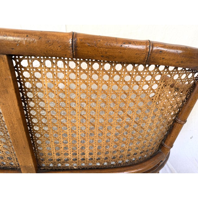 Chinoiserie Faux Bamboo & Caned Barrel Back Settee Loveseat For Sale - Image 12 of 12