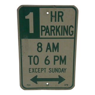 Vintage Metal "One Hour Parking" Sign For Sale