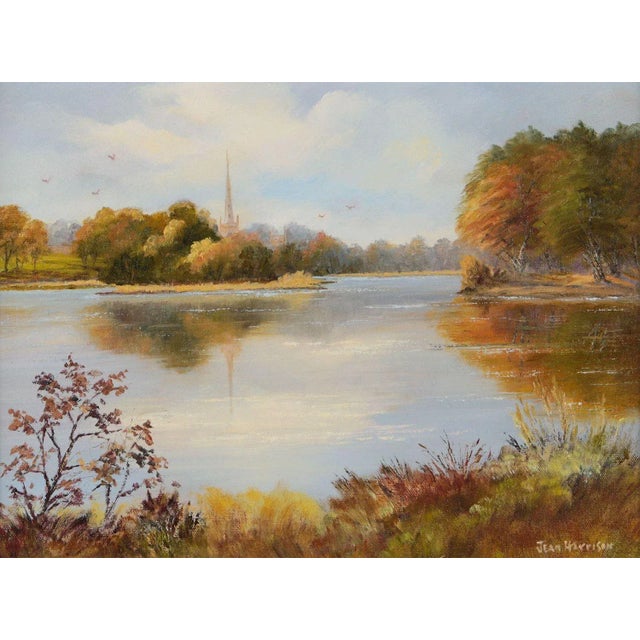 Oil Painting of Lake Scene Northern Ireland With Village Church by Irish Artist For Sale - Image 4 of 4