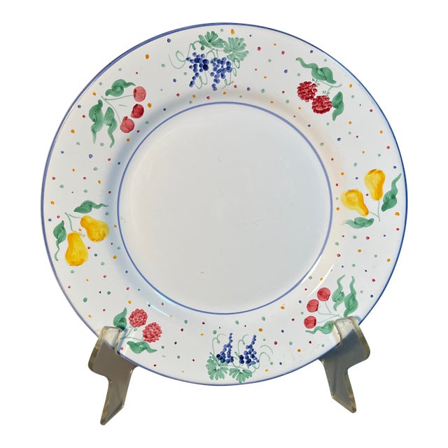 6 Dinner Plates Fruit Bouquet Mesa International 11.25" Hand Painted Italy Fruits & Polka Dots For Sale