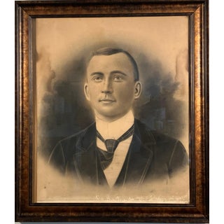 Antique 19th Century Portrait of a Gentleman — Charcoal & Pastel in Original Frame For Sale