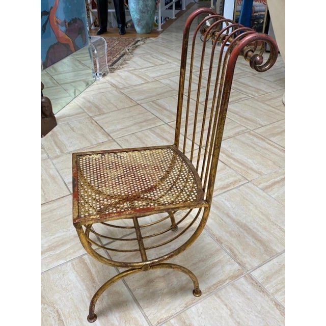 Italian Moderne Gilt Iron Chair With Scrolled Design Back and Perforated Metal Seat. Designed In Italy In The 1960's,Great...