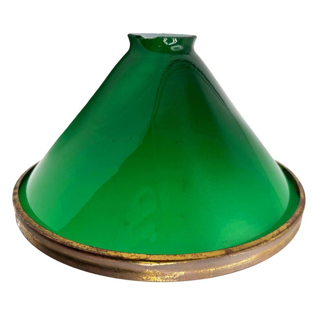 1920s Deco Banker/Poker Ceiling Light W/ 11" Brass Rim Green Glass Shade, 5 Available For Sale - Image 11 of 13