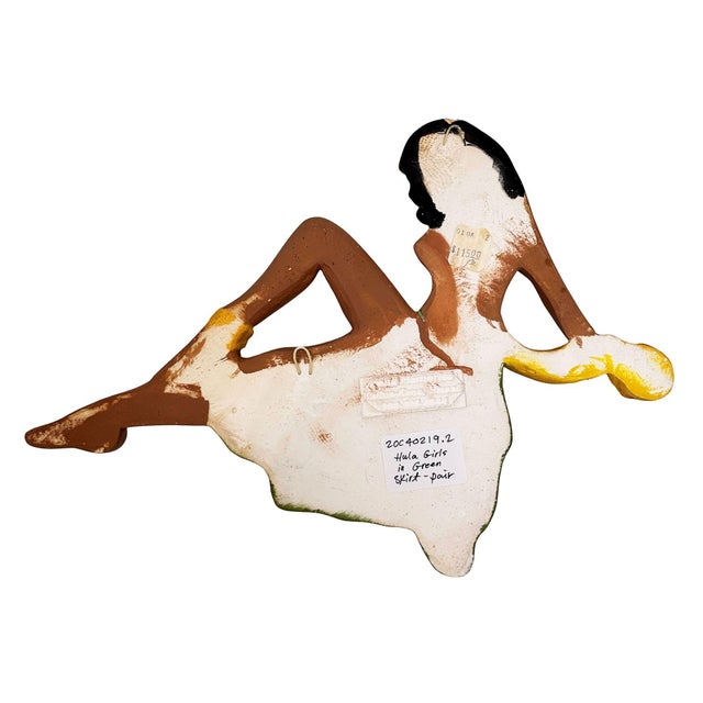 1980s 1980s Hawaiian Art Pottery Nude Pin-Up Yellow Hula Girl Wall Sculpture, Pair For Sale - Image 5 of 6