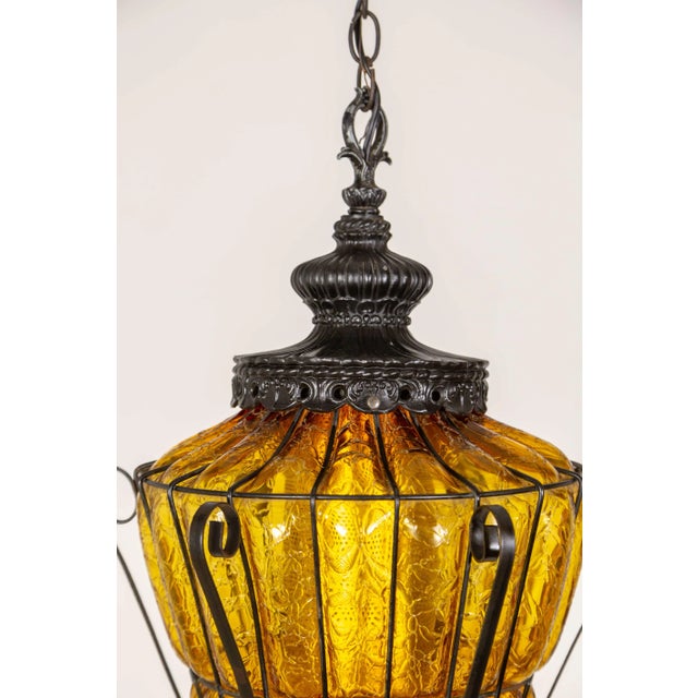 Modern 1960s Caged Amber Glass Lantern For Sale - Image 3 of 12