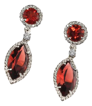 Garnets and Genuine Zircon Dangle Earrings - 2 Pieces