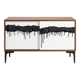 Contemporary Walnut Cabinet With Original Hand-Painted Abstract Art Doors - Instock For Sale