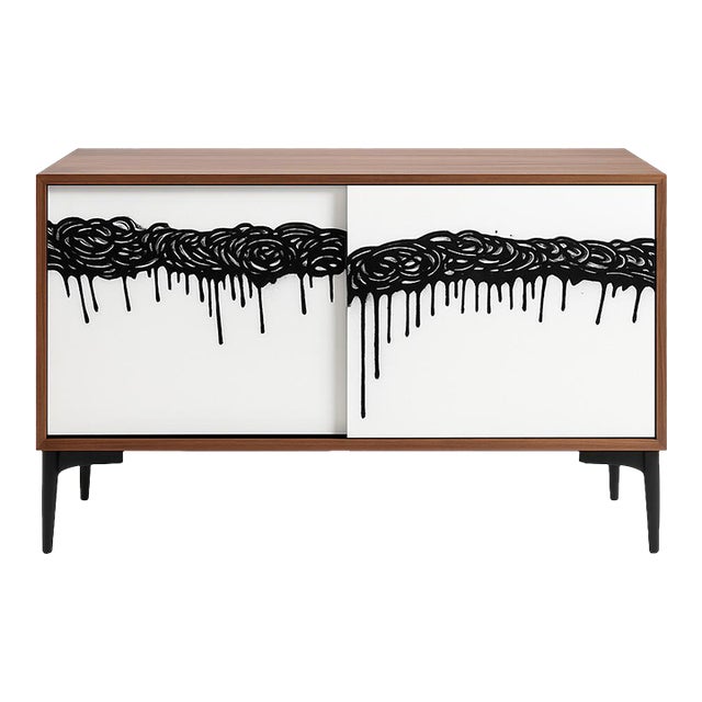 Contemporary Walnut Cabinet With Original Hand-Painted Abstract Art Doors - Instock For Sale