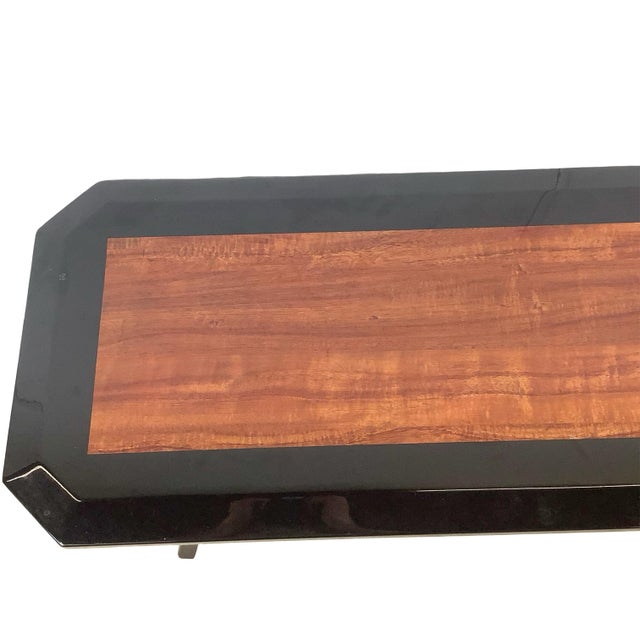 Vintage Postmodern Black Lacquer Console Table | Sculptural Leg Sofa Table For Sale - Image 4 of 18