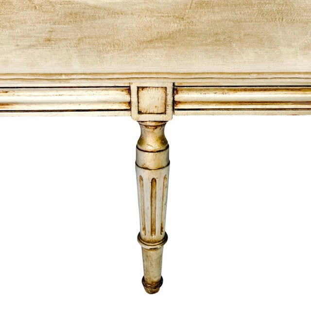 Champagne Vintage French Neoclassical Louis XVI Style Giltwood & Painted Settee With Champagne Velvet Upholstery For Sale - Image 8 of 10