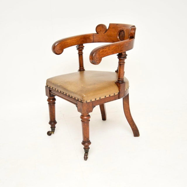 Antique Victorian Gothic Revival Oak Desk Chair, 1870s For Sale - Image 4 of 12