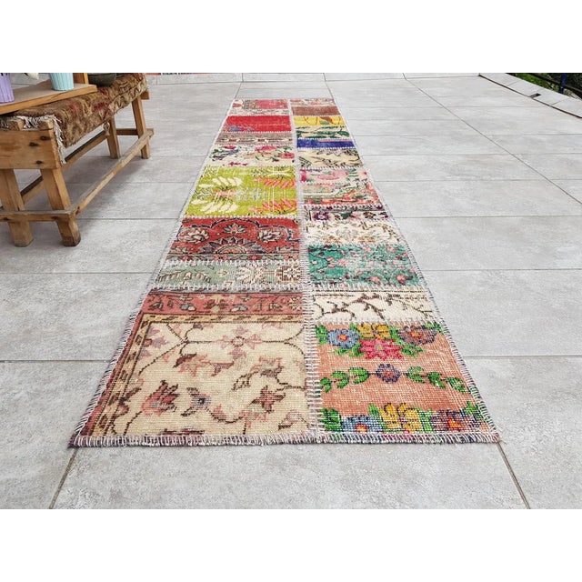 Turkish Mid 20th Century Bohemian Oushak Wool Runner Rug For Sale - Image 3 of 10