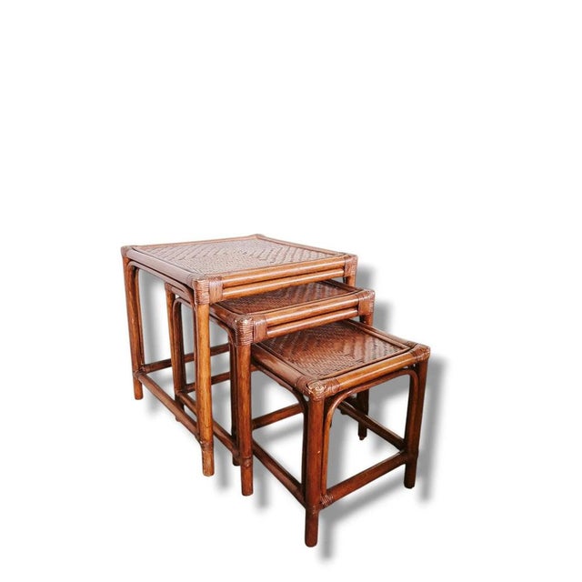 Vintage Nesting Tables in Bamboo and Rattan, 1970s, Set of 3 For Sale - Image 3 of 9