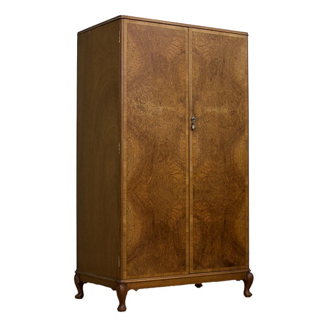 Vintage Art Deco Burr Walnut Compact Wardrobe, 1930s For Sale