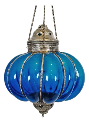 Vintage Turquoise Glass Pumpkin Pendant Light Large