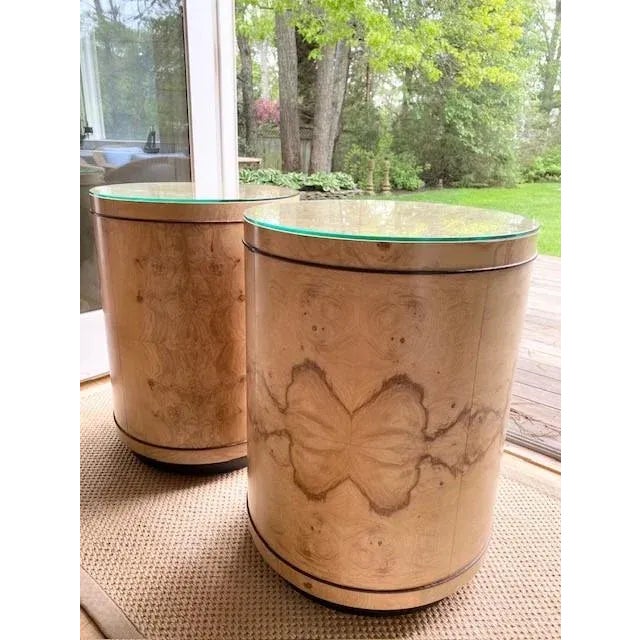 A Pair of Henredon Burlwood Side Tables Drinks Tables With Glass Tops For Sale - Image 10 of 12