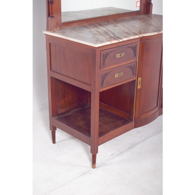 Vintage English Sideboard with Marble Top and Mirror, 1920s For Sale - Image 9 of 11
