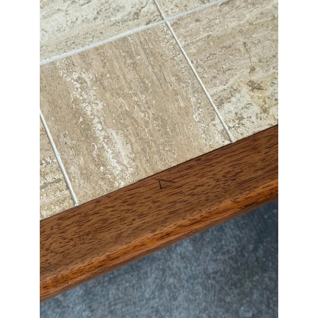 Mid Century Modern Walnut + Travertine & Iron Coffee Table For Sale In Tampa - Image 6 of 7
