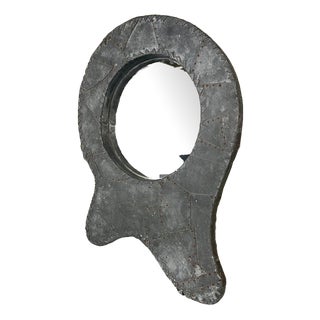 Vintage French Folk Art Sculptural Cladded Zinc Mirror, 1960s For Sale