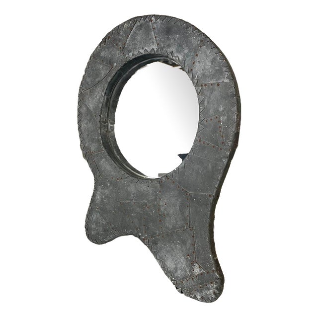 Vintage French Folk Art Sculptural Cladded Zinc Mirror, 1960s For Sale