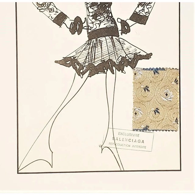 Balenciaga 1980s Vintage Balenciaga French Fashion Design With Fabric Swatch, Matted For Sale - Image 4 of 4