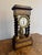 Fine quality antique victorian french portico timepiece, having a quality rosewood and marquetry inlaid case with barley...