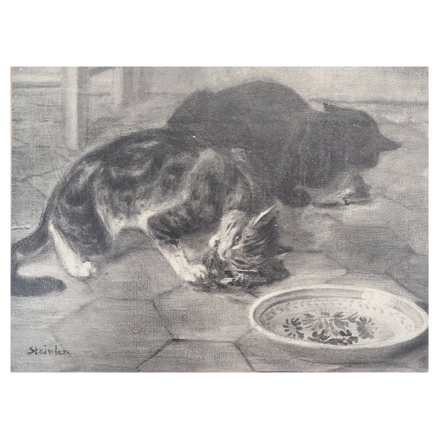Théophile Alexandre Steinlen, Cats Gnawing a Bone, 1933, Lithograph For Sale