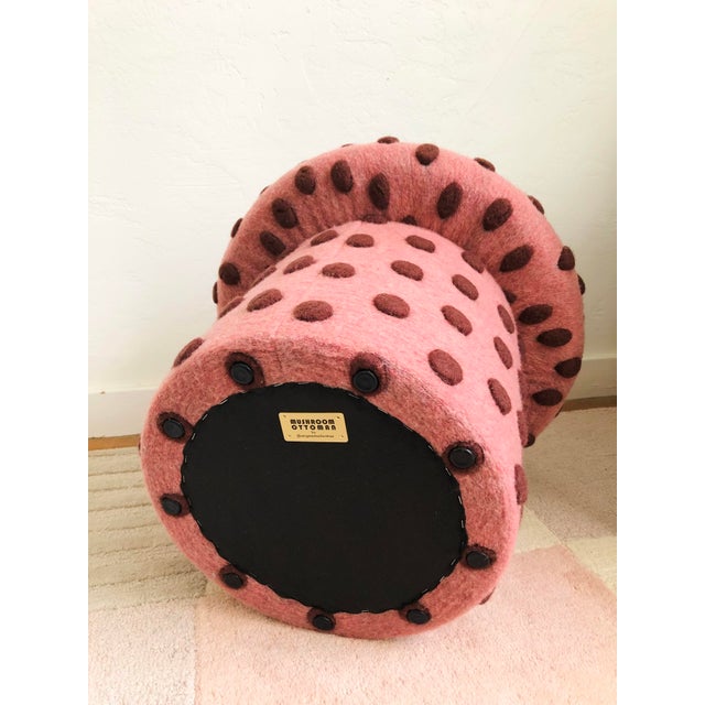 Mushroom Ottoman in Wool Pink Dot - Large Dots For Sale - Image 9 of 13