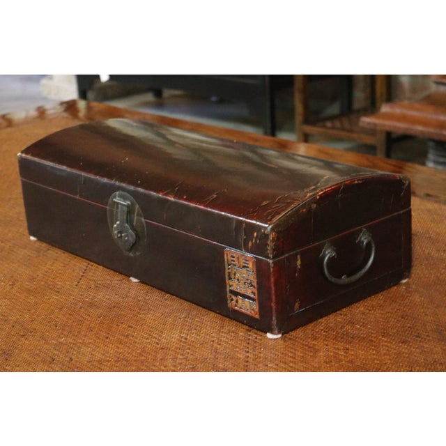 Black Lacquer Leather Table Chest. Shanghai Province, China, Late 19th Century.