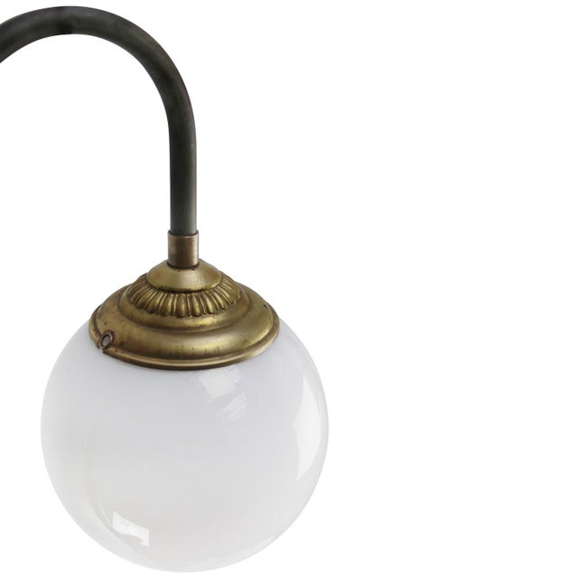 White Opaline, Cast Iron & Brass Wall Light For Sale - Image 5 of 10