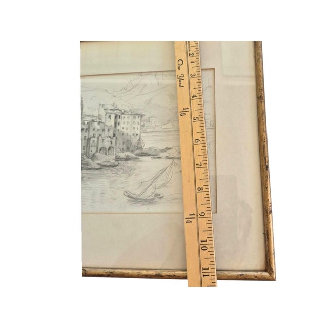 Late 19th Century Antique Pencil Drawing Scketch Landscape of Montone France Attributed to Frederic-Anatole Houbron Framed With Glass For Sale In Orlando - Image 6 of 11