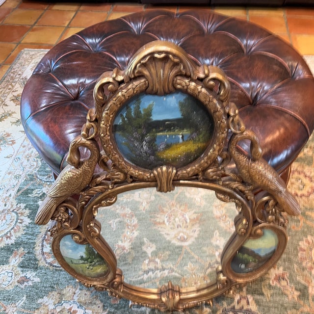 Gold Gold Frame Mirror With Painted Scenes Details For Sale - Image 8 of 9
