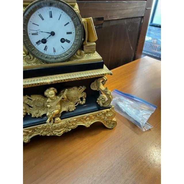 Metal Antique French Bronze Mantle Clock For Sale - Image 7 of 7