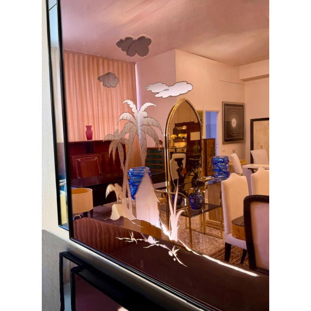 Large Italian Pink Backlit and Etched Mirror attributed to Brusotti, 1940s For Sale - Image 4 of 6