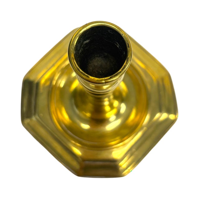 Metal Single Diminutive Early 18th C. Queen Anne Octagonal English Brass Taperstick | Candlestick For Sale - Image 7 of 17