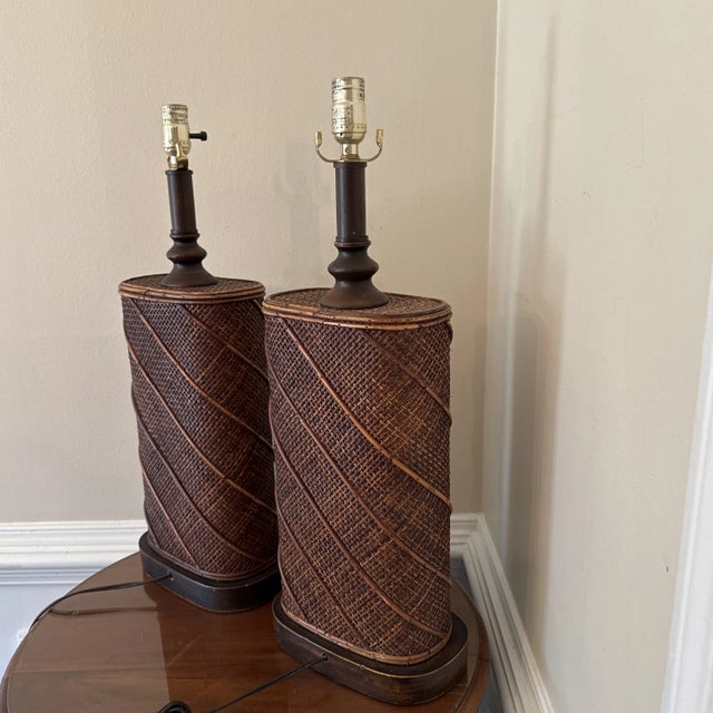 Mid-Century Bamboo & Rattan Table Lamps, 1960s, Set of 2 For Sale - Image 10 of 11