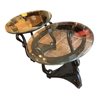 1970s Pair of Glass Top Mid Century Round Side Tables For Sale
