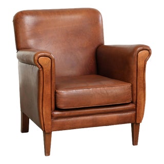Vintage Cognac Colored Sheepskin Armchair For Sale